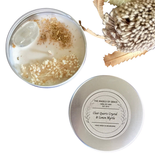 Soy Wax Crystal Candle – Lemon Myrtle with Clear Quartz image 0