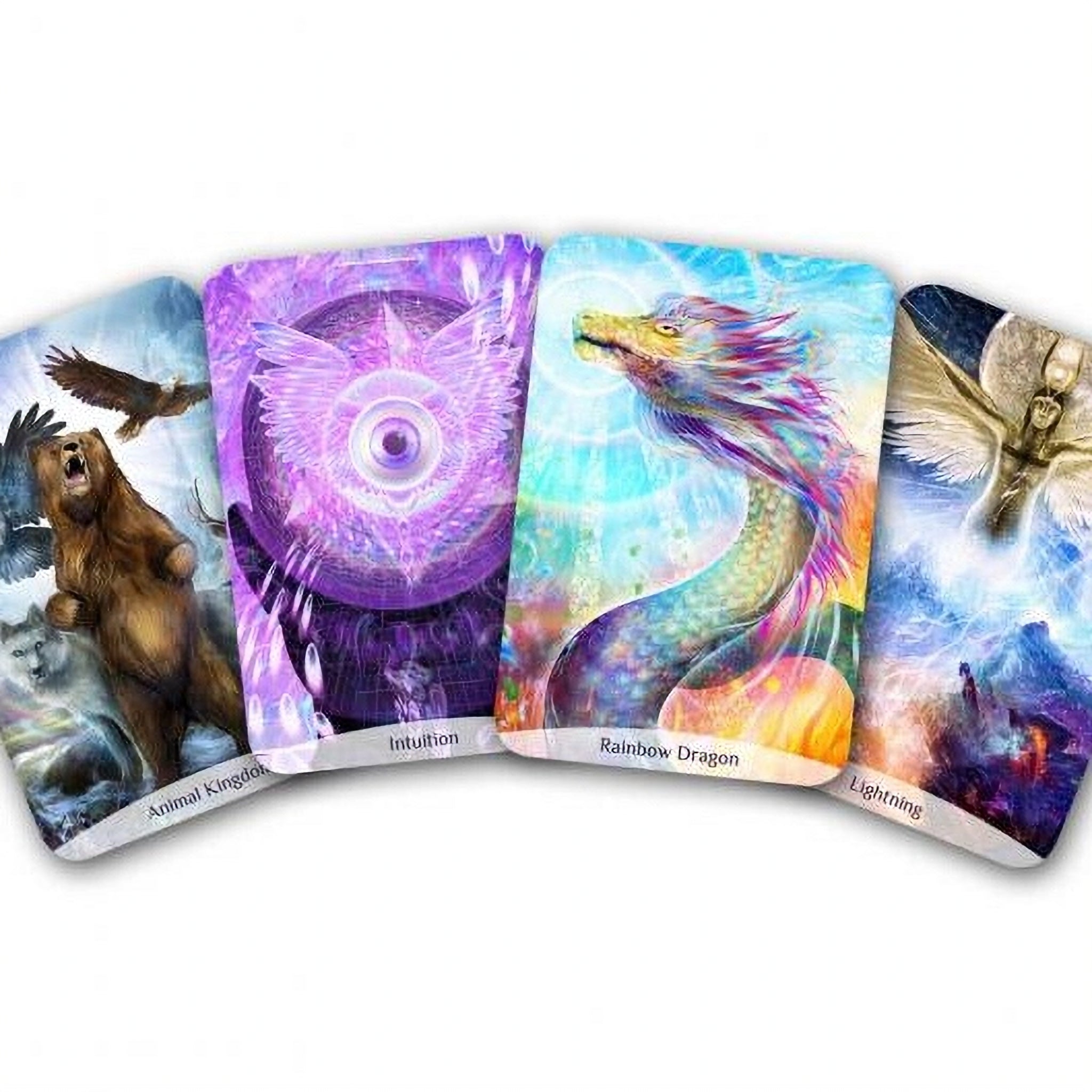A spread of Sacred Power Reading Cards laid out, showcasing their intricate illustrations and deep spiritual symbolism.