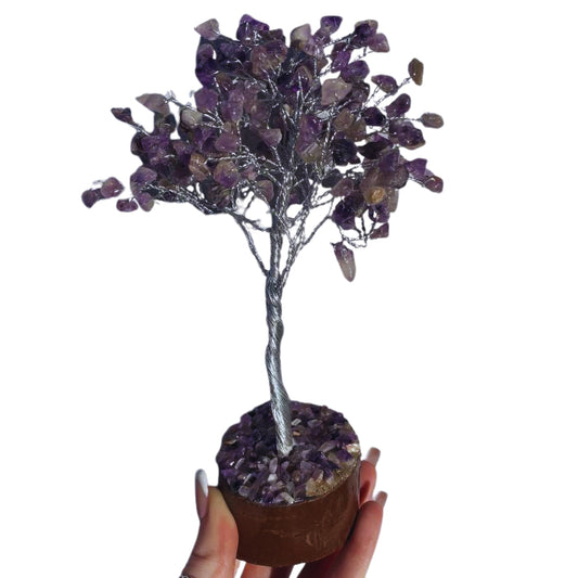 Amethyst Crystal Tree with silver wire branches – 20cm spiritual decor for intuition, healing, and calm energy