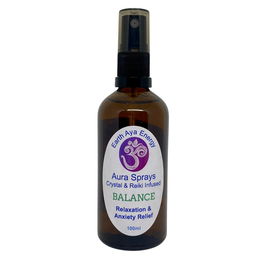 Balance Aura Spray – a natural stress relief mist infused with essential oils and healing crystals for emotional support.