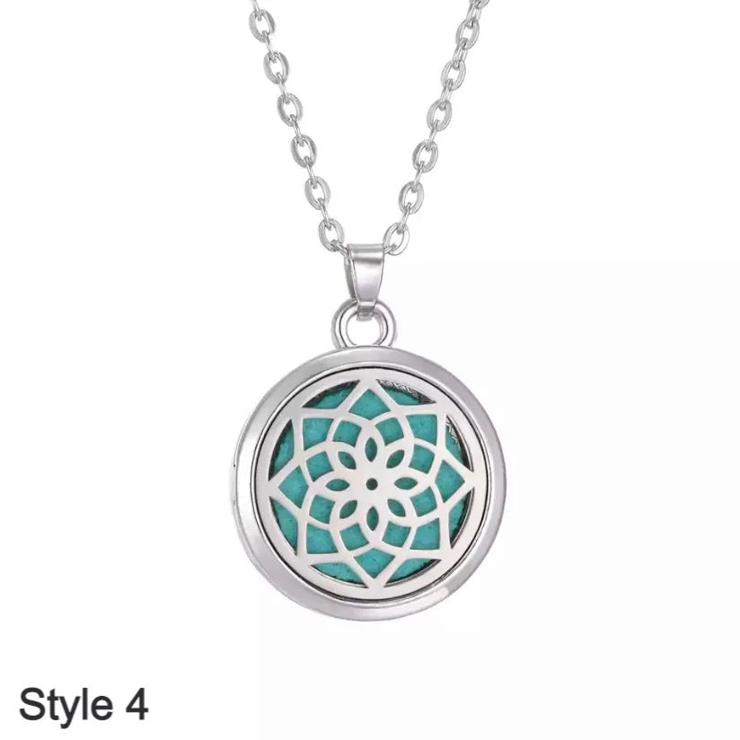 Mandala Aromatherapy Diffuser Necklace – A silver mandala-patterned diffuser locket designed for essential oils.