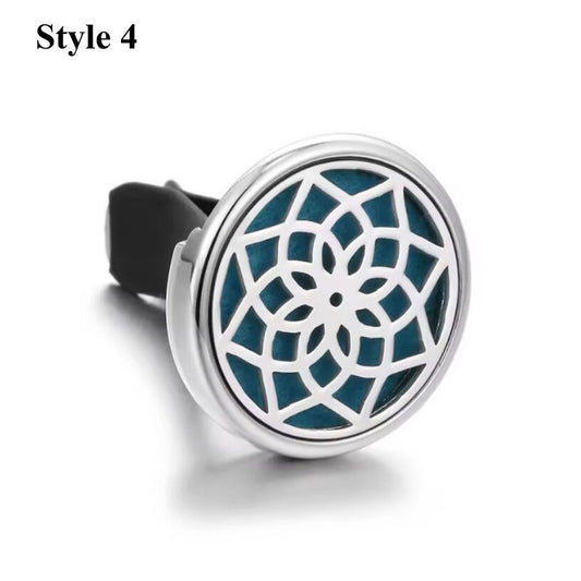 Mandala aromatherapy car diffuser in silver, offering a unique sacred geometry pattern for essential oil diffusion.