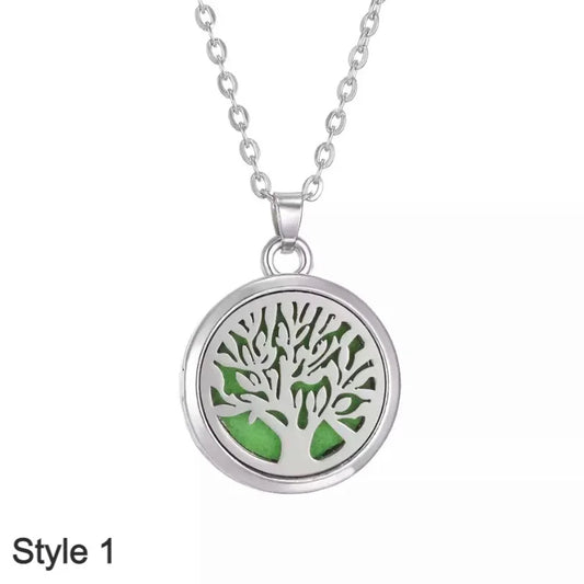 Modern Geometric Tree of Life Aromatherapy Diffuser Necklace – A contemporary Tree of Life design with an artistic pattern.