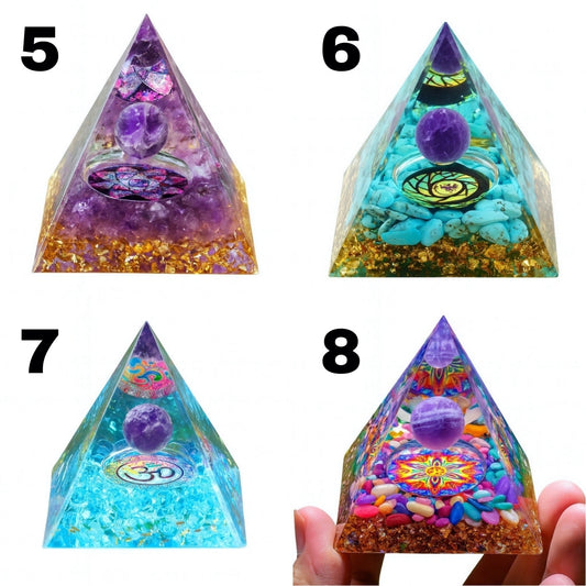 Orgonite Pyramids ideal for meditation, relaxation, and shielding against EMF radiation.