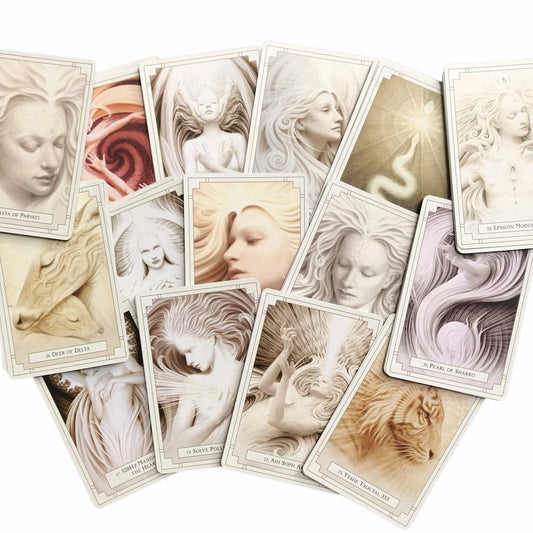 Several cards from the White Light Oracle deck featuring radiant, high-vibrational artwork.