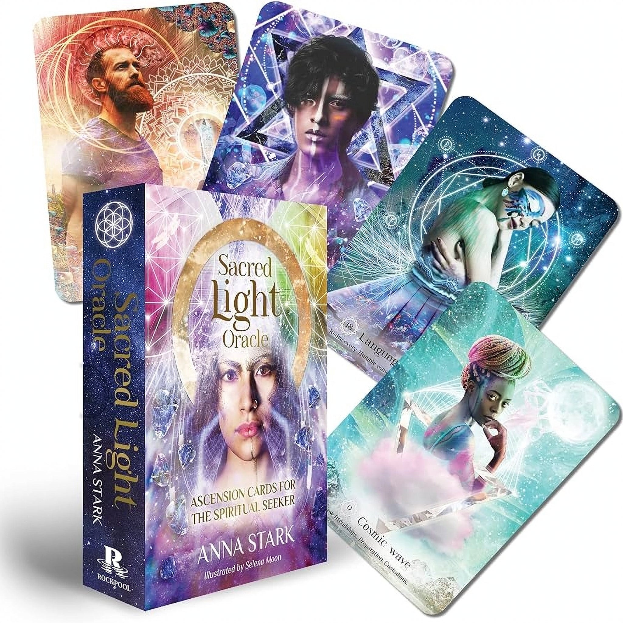 The Sacred Light Oracle by Anna Stark, featuring luminous celestial artwork and divine guidance.